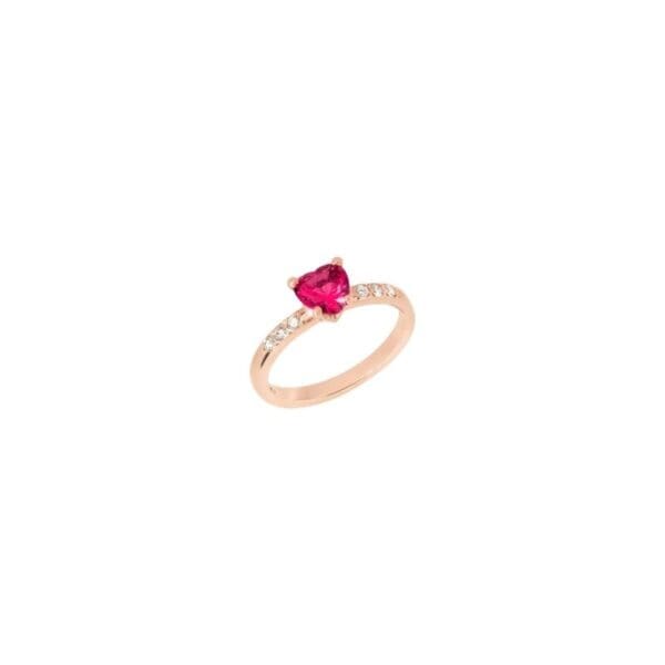 Anello Dodo Cuore Oro Rosa Rubino sintetico e Diamanti misura 53 e 54