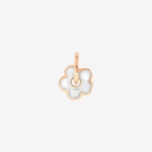 Ciondolo Dodo fiore in oro rosa 9K e smalto cattedrale madreperla