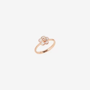Anello Dodo Fiore oro rosa smalto e diamante