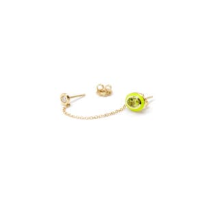 DB.GG.OV.PER.006.BR Orecchino Joule in oro giallo, diamante e peridoto - smalto giallo fluo
