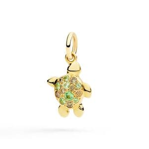 Ciondolo Dodo Tartaruga oro giallo, tsavoriti e diamanti